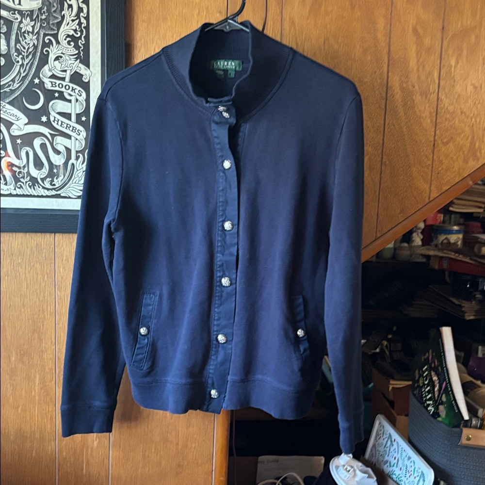 Lauren Ralph Lauren Navy Blue Button-Up Snap Cardigan
